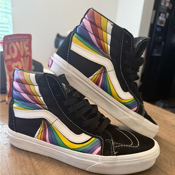 Vans Women's Black and Rainbow High-Top Sneakers - Picture 4 of 8